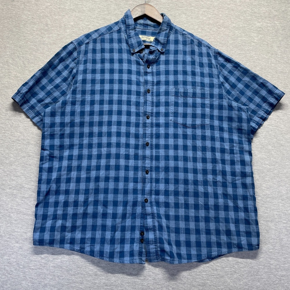 Faded Glory Casual Shirt Mens XL (46-48) Blue Check Cotton Loose Fit Button Down